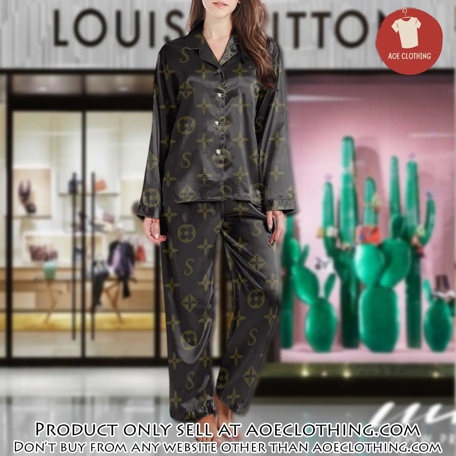 Lv monogram long satin pajama set pjs1019 aoe2557950